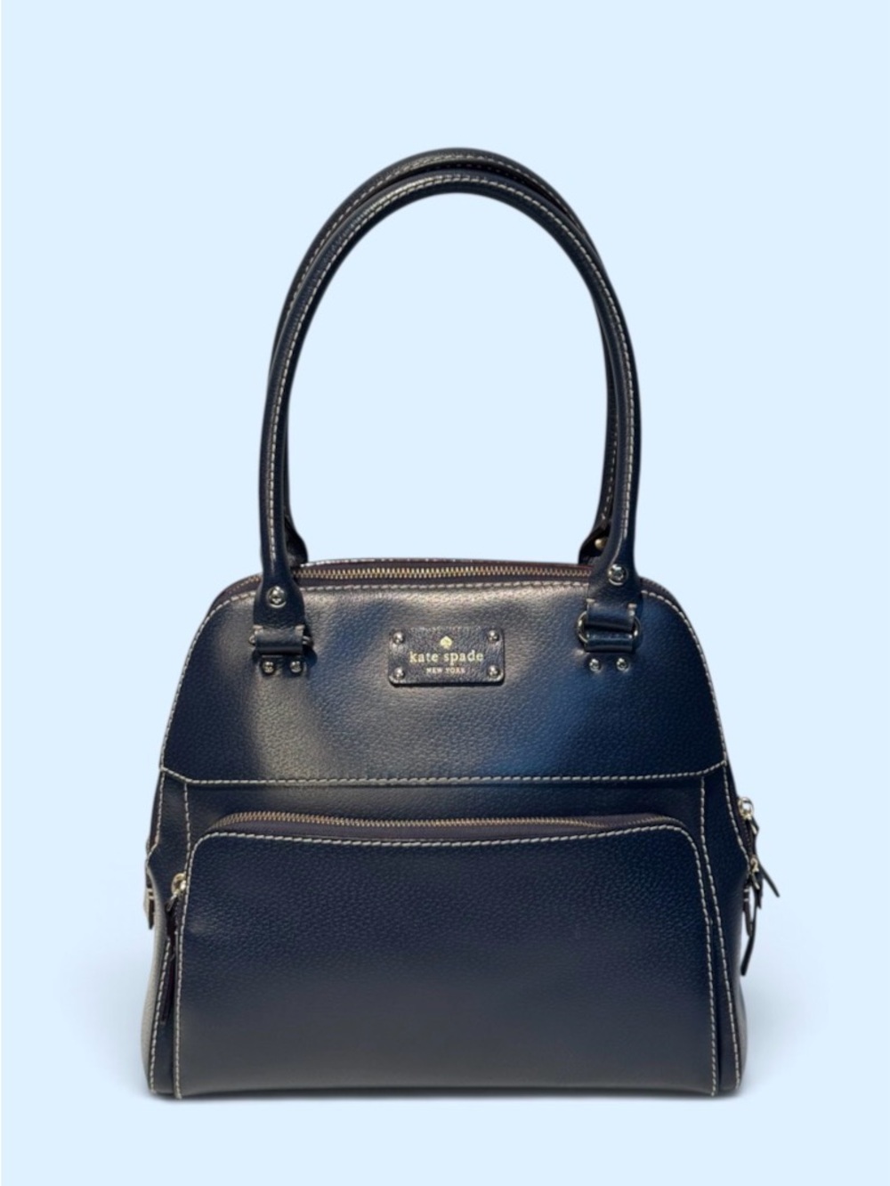 kate spade navy leather satchel with contrast stitching